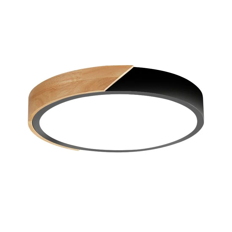 Plafón LED Circular Madera Natural Negro Regulable CCT 24W 2400LM Ø30 con Mando a Distancia