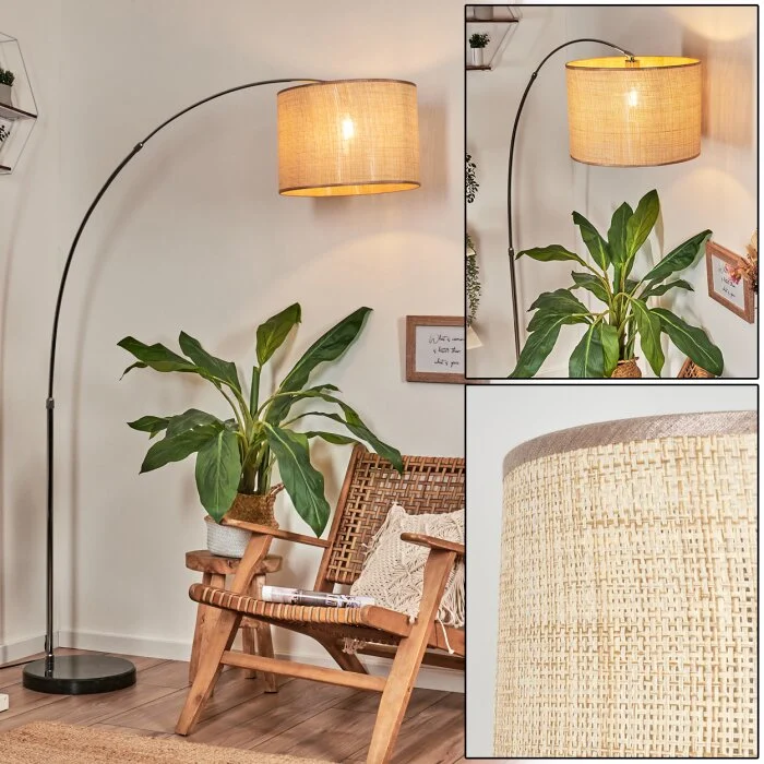 Sabadim Lámpara de pie, Lámparas de pie tipo arco Cromo, Negro, 1 luz, Pantalla de lámpara de tela
