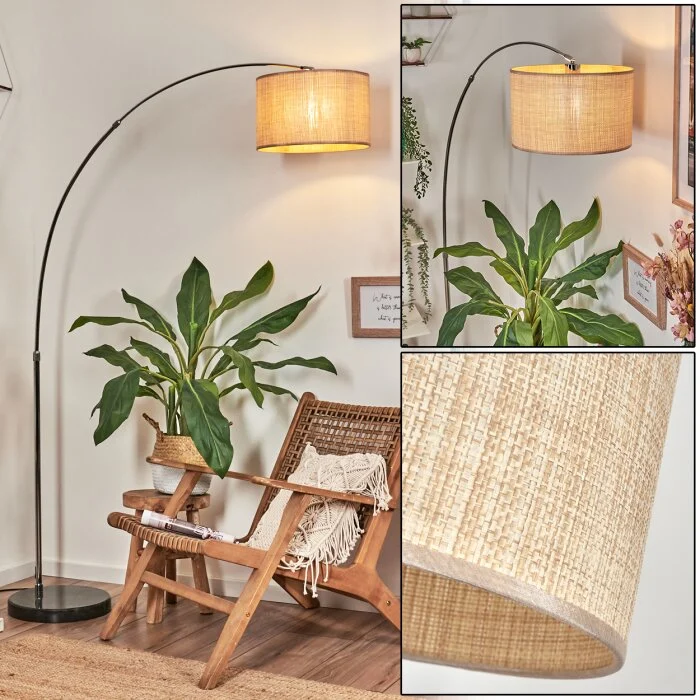 Sabadim Lámpara de pie, Lámparas de pie tipo arco Cromo, Negro, 1 luz, Pantalla de tela