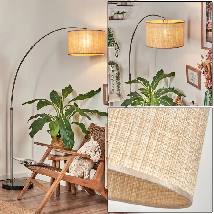 Sabadim Lámpara de pie, Lámparas de pie tipo arco Níquel-mate, Negro, 1 luz, Pantalla de lámpara de tela