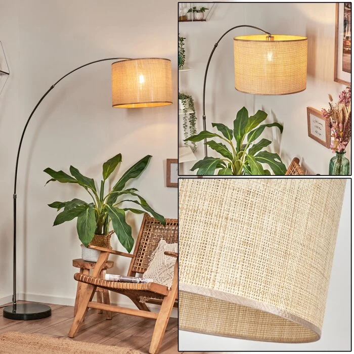 Sabadim Lámpara de pie, Lámparas de pie tipo arco Níquel-mate, Negro, 1 luz, Pantalla de tela