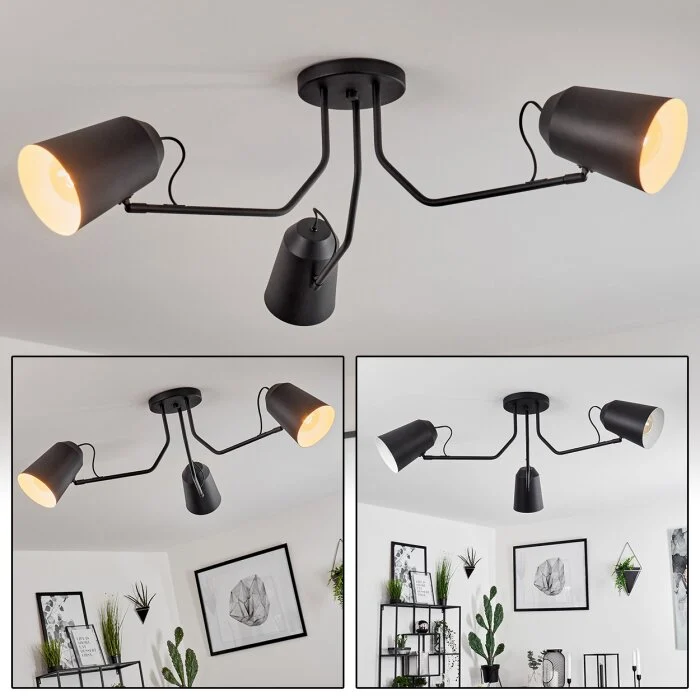 Sacriquier Lámpara de Techo Negro, 3 luces