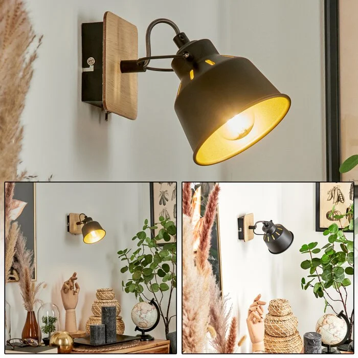Safari Aplique Cromo, Madera clara, Negro, 1 luz