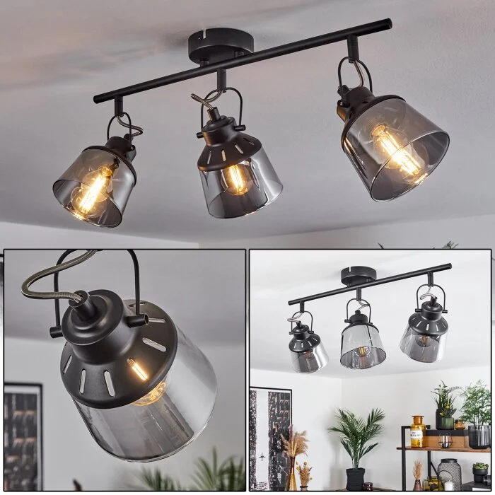 Safari Lámpara de Techo Negro, 3 luces