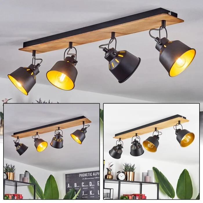 Safari Lámpara de Techo Cromo, Crudo, Negro, 4 luces