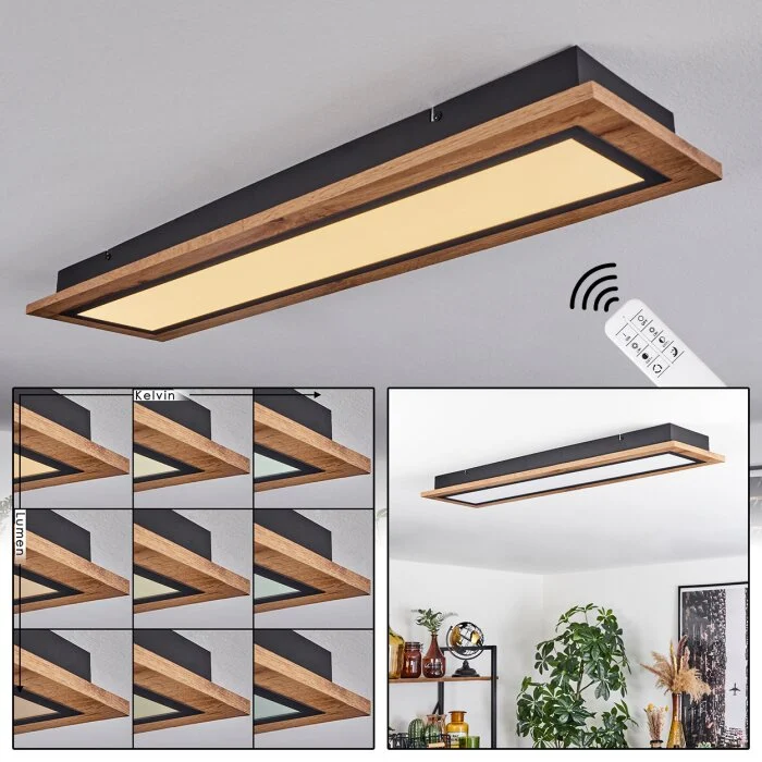 Salmi Lámpara de Techo LED Color madera, Negro, 1 luz, Mando a distancia