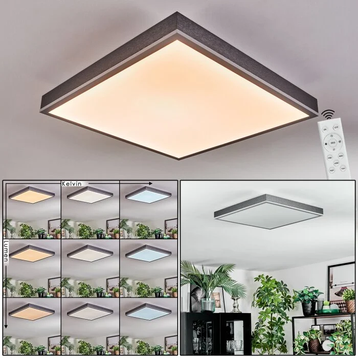 Salmi Plafones, Panel LED Gris, Plata, 1 luz, Mando a distancia