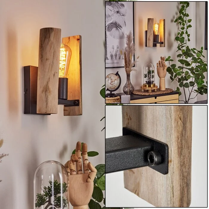 Sande Aplique Crudo, Negro, 1 luz