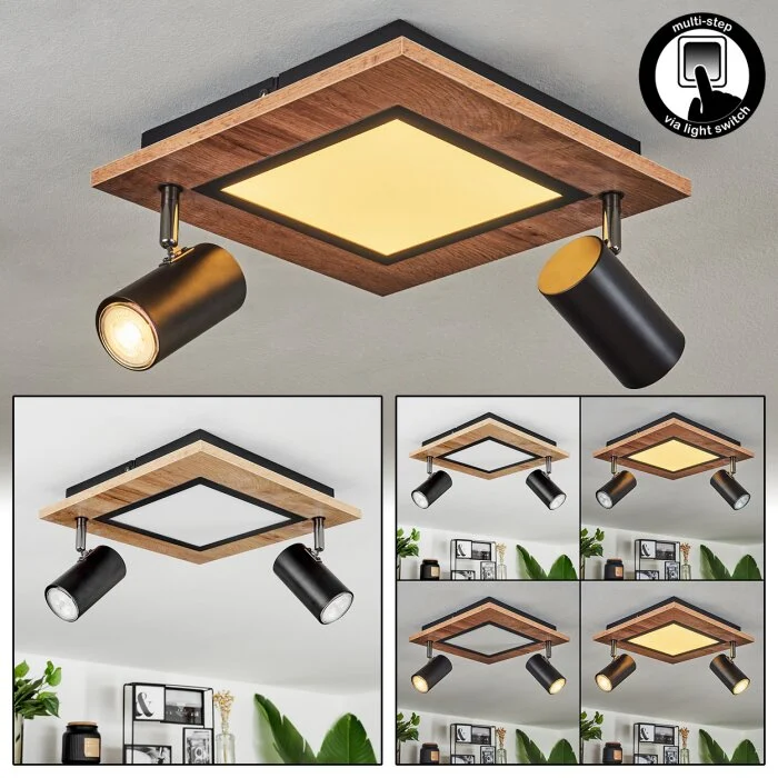 Sequeira Lámpara de Techo Marrón, Cromo, Negro, Blanca, 2 luces