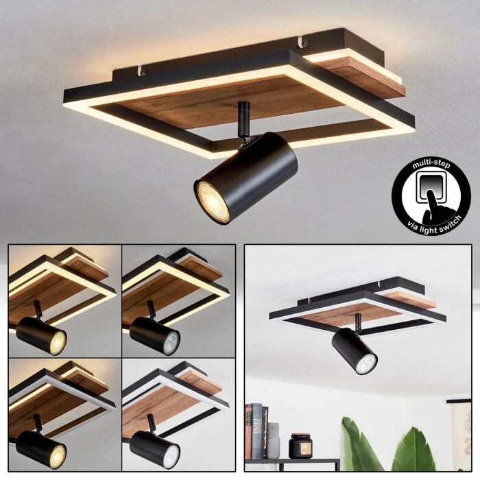 Sequeira Lámpara de Techo LED Madera clara, Color madera, Negro, 2 luces