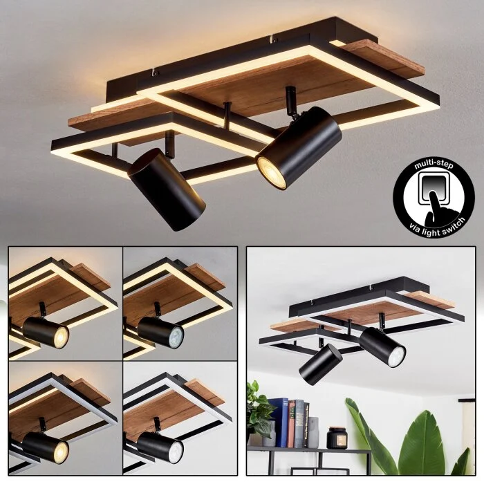 Sequeira Lámpara de Techo LED Madera clara, Color madera, Negro, 3 luces
