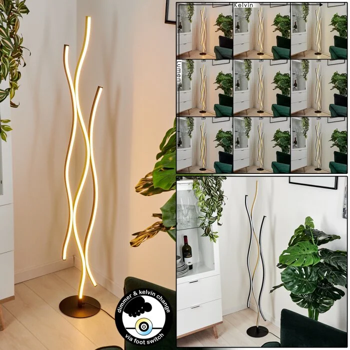 Serlande Lámpara de Pie LED dorado, Negro, Blanca, 1 luz