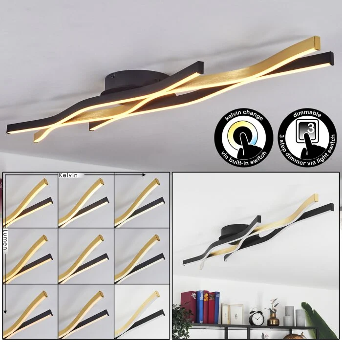 Serlande Lámpara de Techo LED dorado, Negro, 1 luz