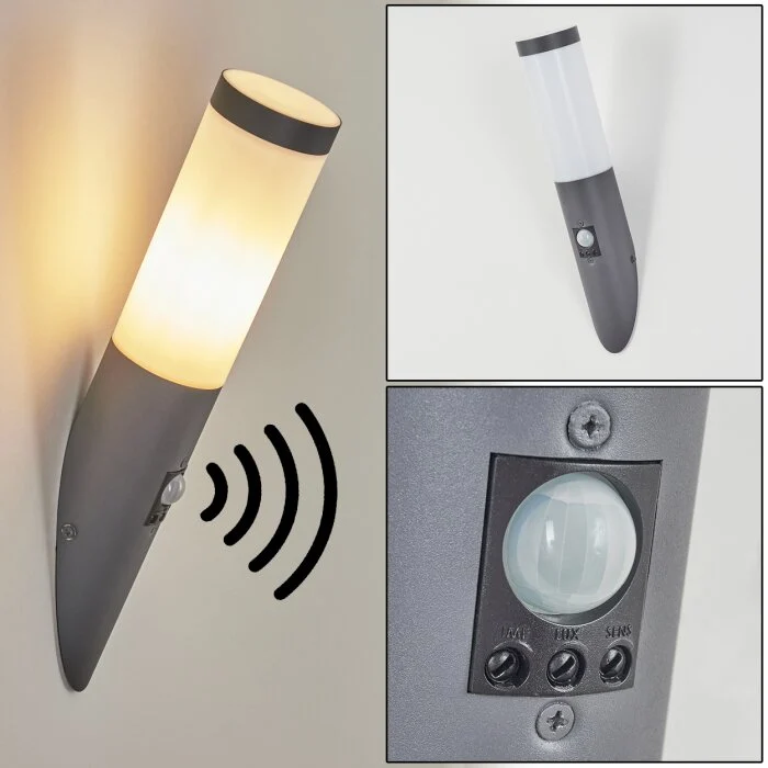 Sessa Aplique para exterior Antracita, 1 luz, Sensor de movimiento