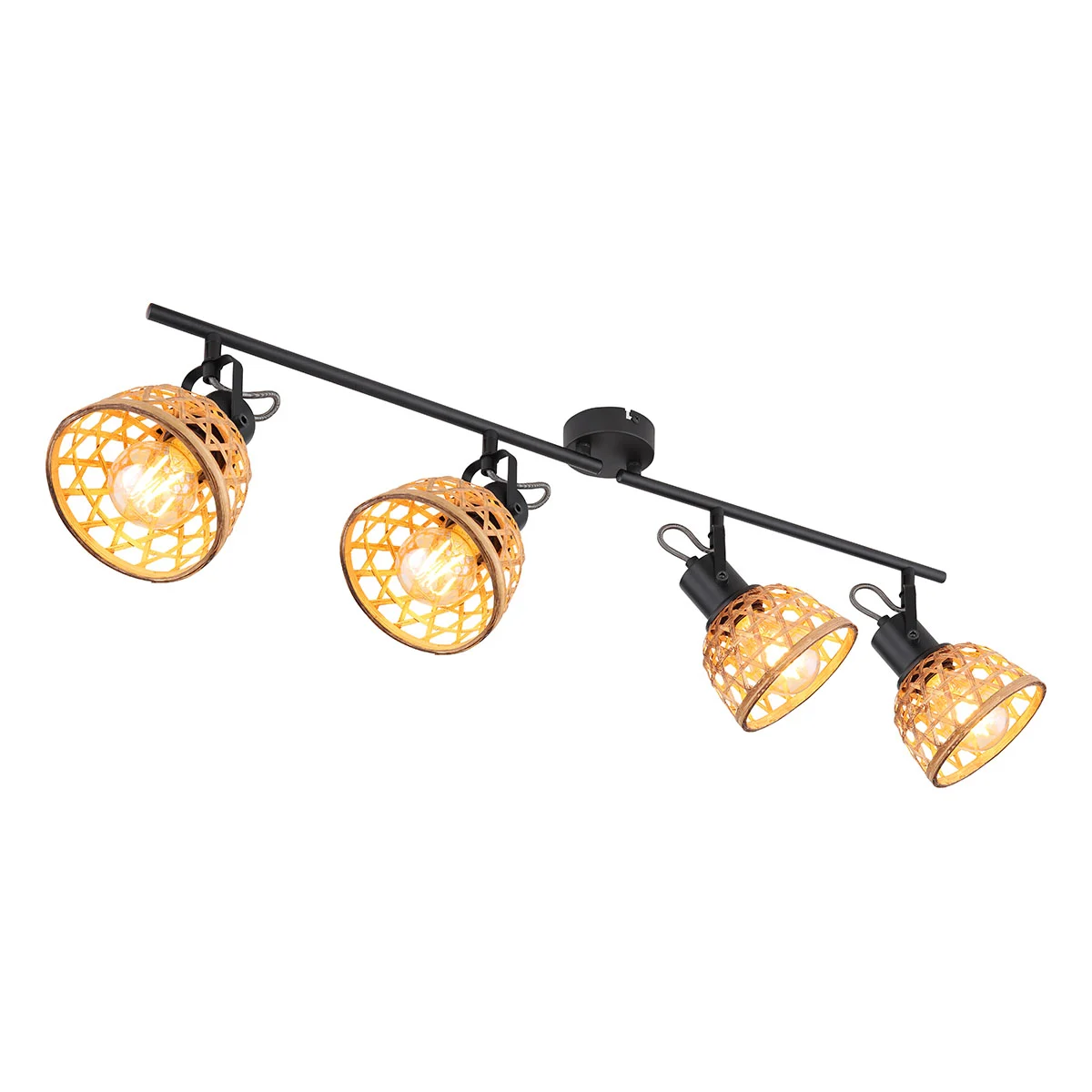 Spot de 4 luces negro/marrón de tejido de bambú Globo Wenna