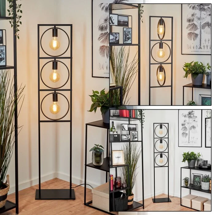 Srelau Lámpara de Pie Negro, 3 luces