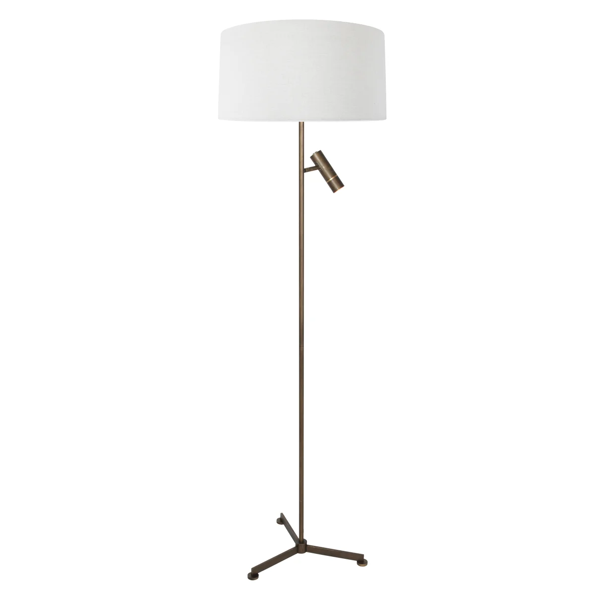 Lámpara de pie de 3 patas de bronce con lino blanco grueso y luz de lectura Steinhauer Stang