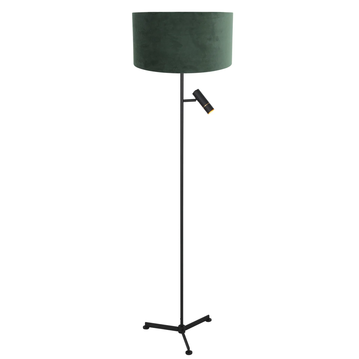Lámpara de suelo trípode negra con pantalla de terciopelo verde Steinhauer Stang