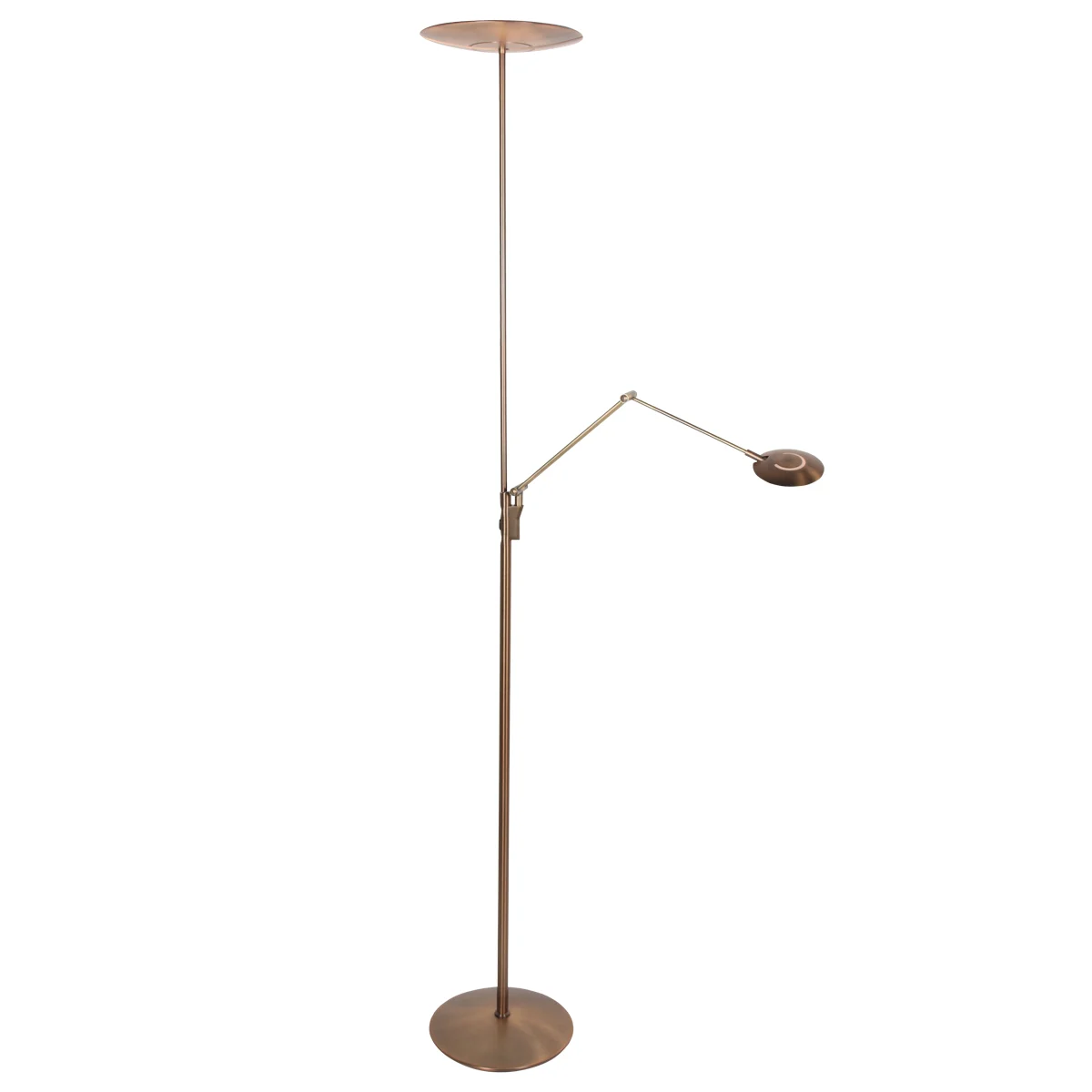 Lámpara de pie de bronce Zenith 2 con uplight y brazo de lectura Steinhauer