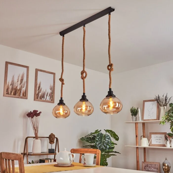 Sunnyvale Lámpara Colgante Crudo, Negro, 3 luces