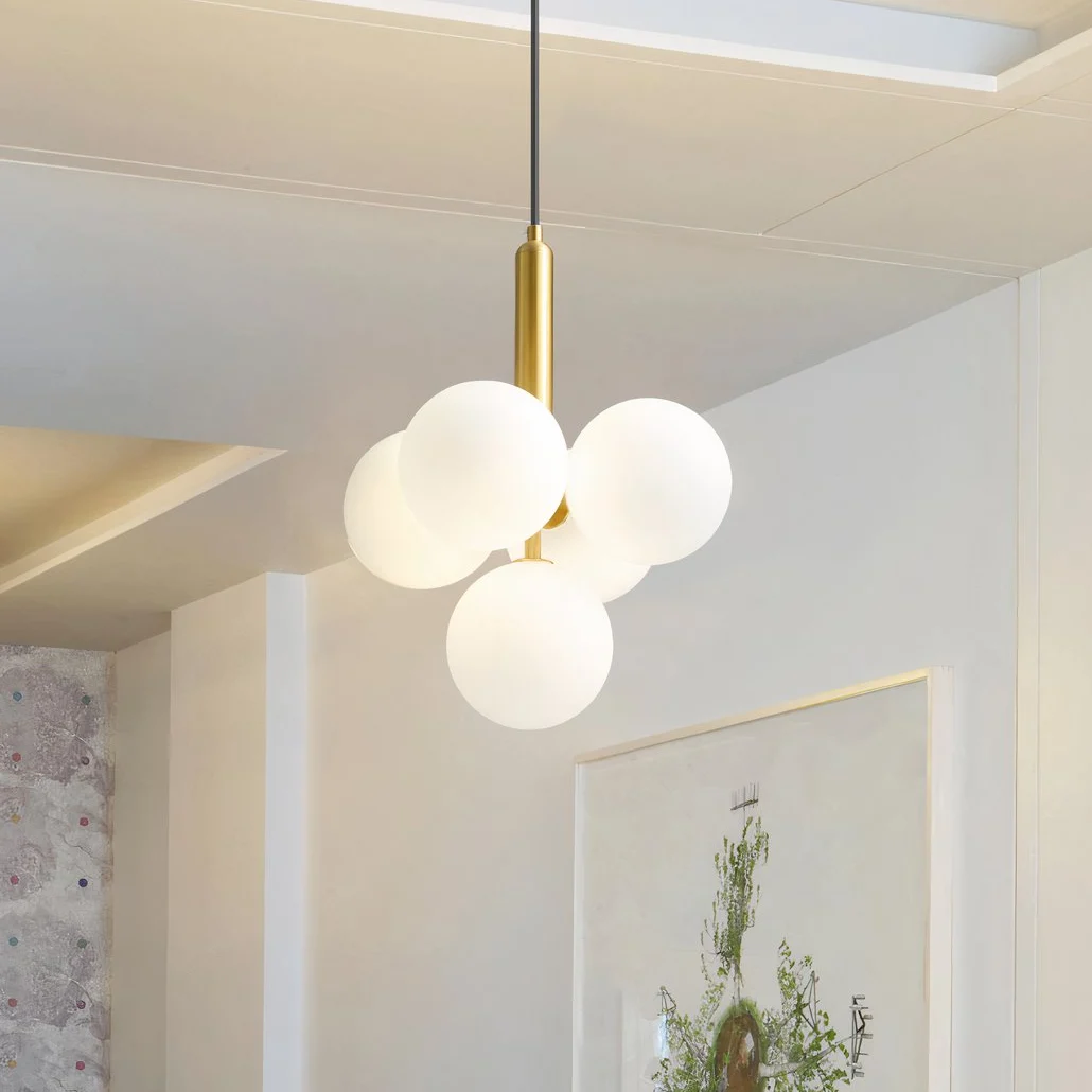 Lámpara colgante racimo blanca de vidrio moderna con luz suave para asillo