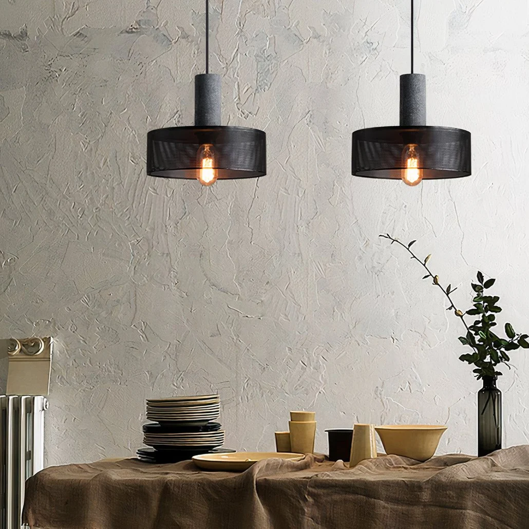 Lámpara Colgante Metal Negro LED Malla Regulable en Altura para Comedor