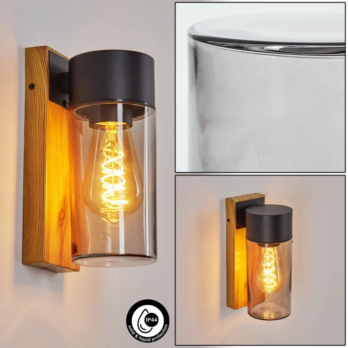 Tabary Aplique para exterior Marrón, Color madera, Negro, 1 luz
