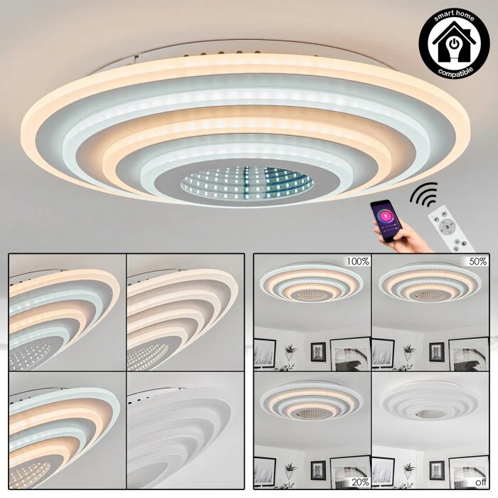 Takok Lámpara de Techo LED Blanca, 1 luz, Mando a distancia