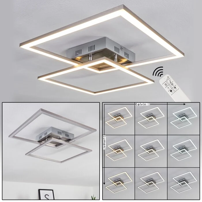 Thara Lámpara de Techo LED Níquel-mate, 2 luces, Mando a distancia