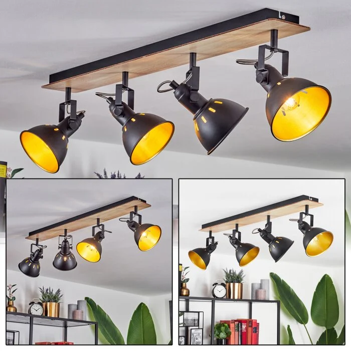 Tina Lámpara de Techo Cromo, Madera clara, Negro, 4 luces