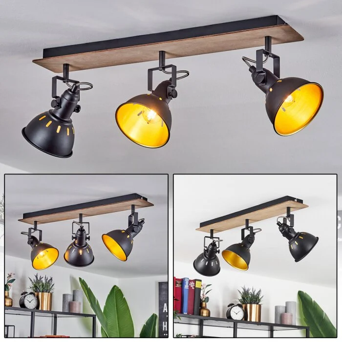 Tina Lámpara de Techo Cromo, Madera oscura, Negro, 3 luces