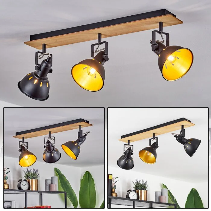 Tina Lámpara de Techo Cromo, Crudo, Negro, 3 luces