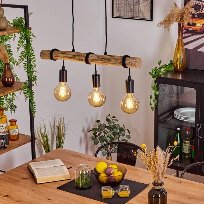 Toleda Lámpara Colgante Crudo, Negro, 3 luces