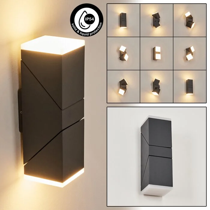 Toogong Aplique para exterior LED Antracita, 2 luces