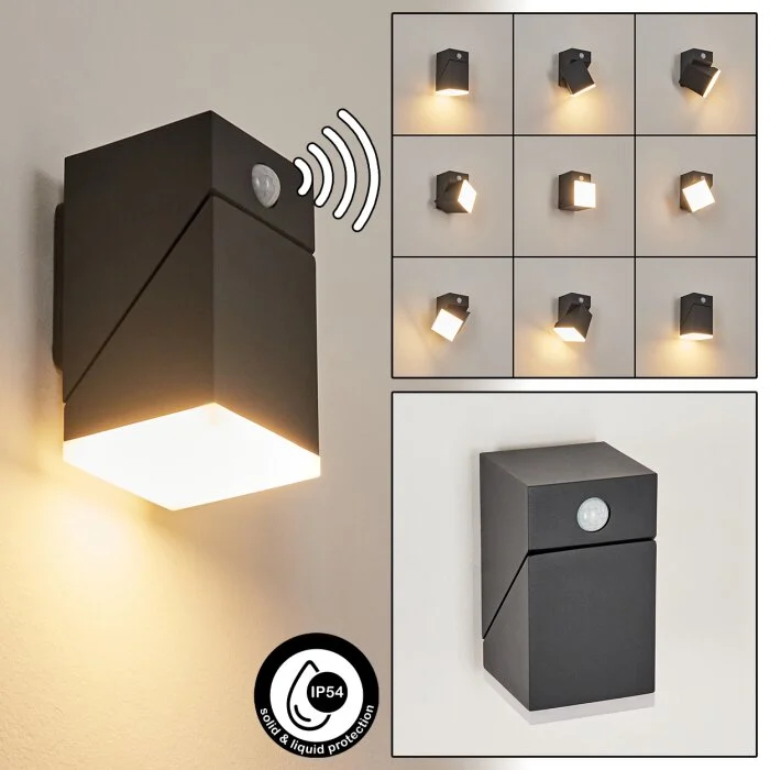 Toogong Aplique para exterior LED Antracita, 1 luz, Sensor de movimiento