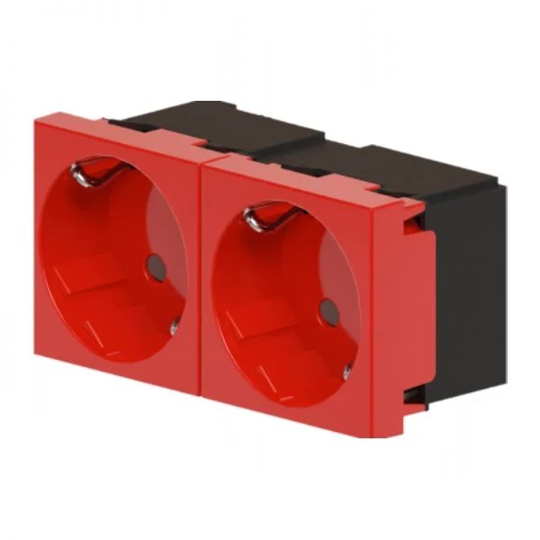 Enchufe Schuko Doble 16A/250V 2P+T Formato 45×45 Rojo