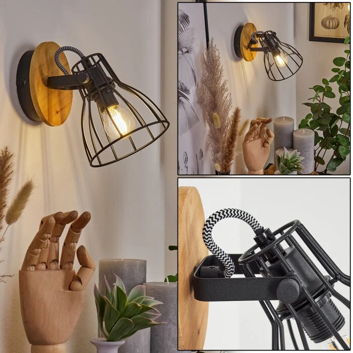 Tros Aplique Crudo, Negro, 1 luz