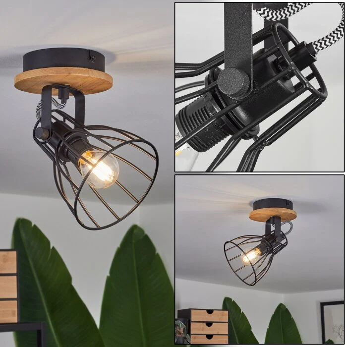 Tros Lámpara de Techo Crudo, Negro, 1 luz