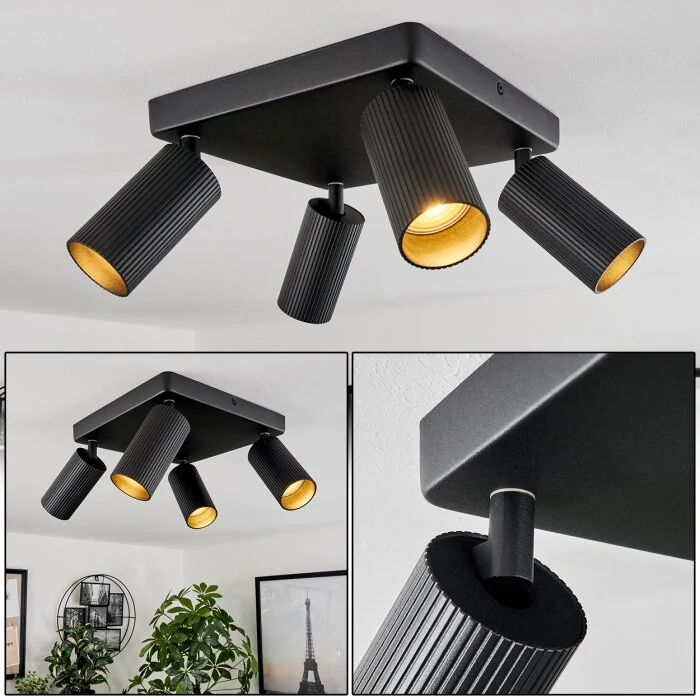 Trutielle Lámpara de Techo Negro, 4 luces