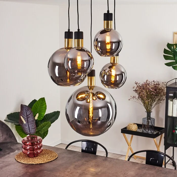 Tuvalu Lámpara Colgante Latón, Negro, 5 luces
