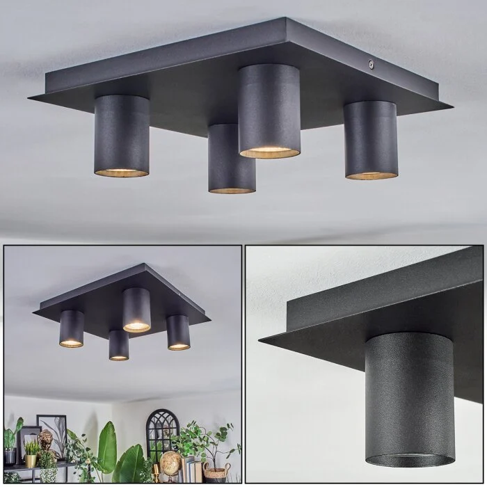 Udena Plafones LED Negro, 4 luces