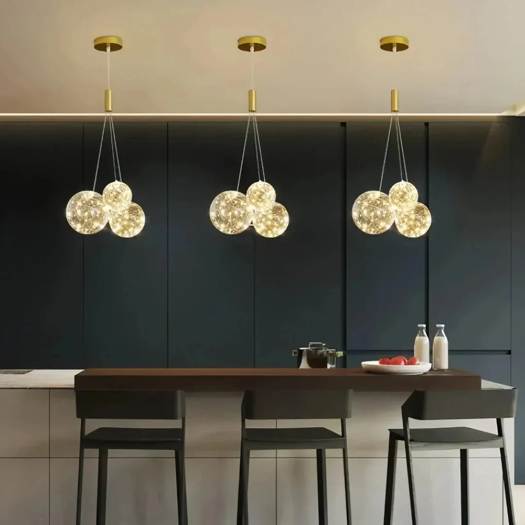Lámpara de racimo de vidrio moderna LED regulable en altura para comedor