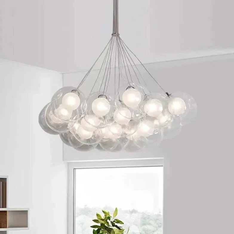 Lampara colgante cristal blanco con diseño de bola burbuja