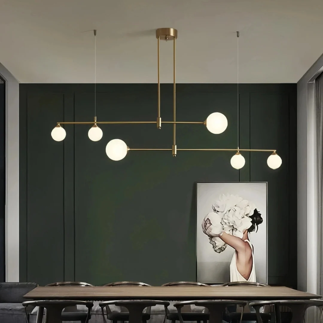 Lámpara colgante lineal LED moderna cobre regulable para isla cocina