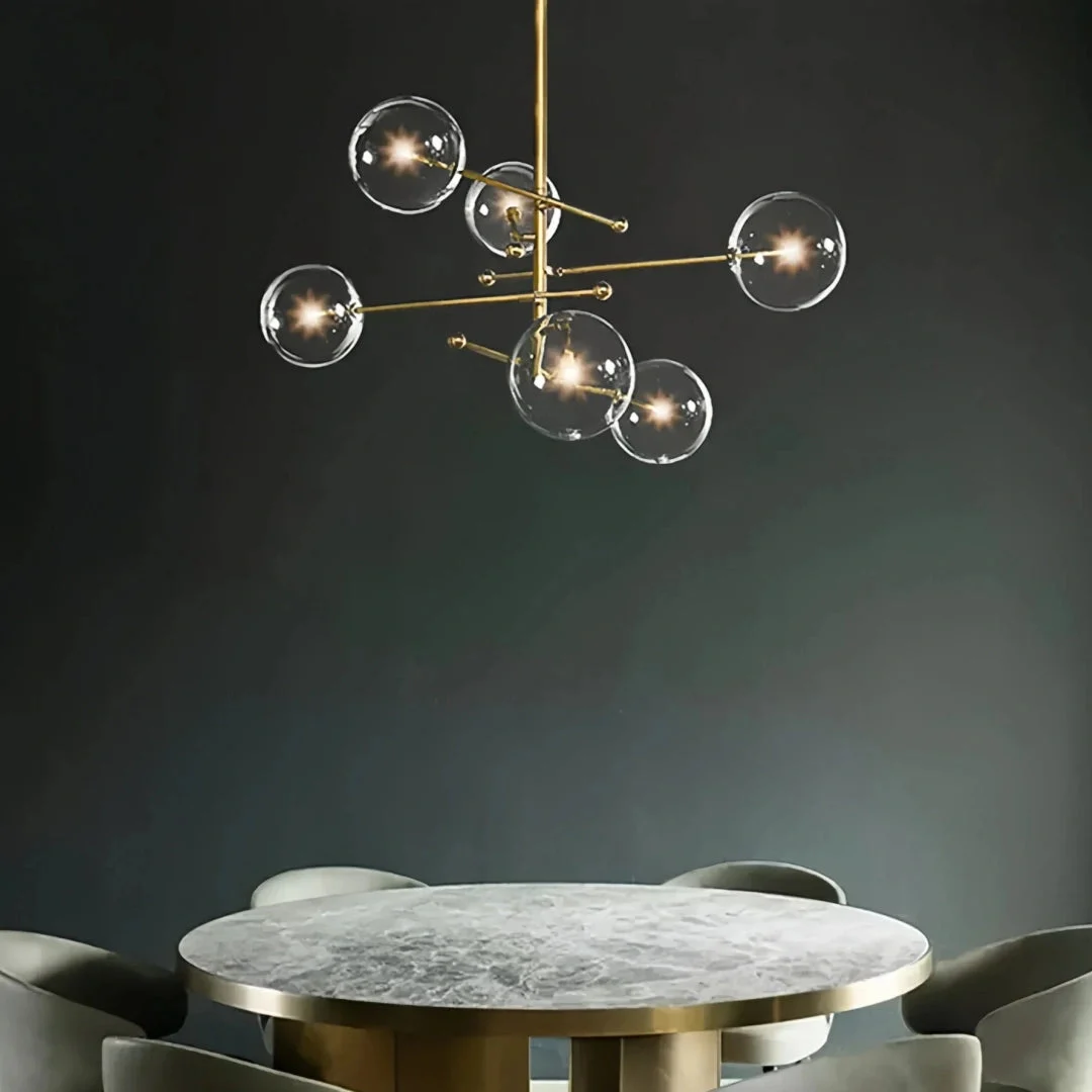 Lámpara colgante de vidrio moderna Magic Bean en dorado para comedor