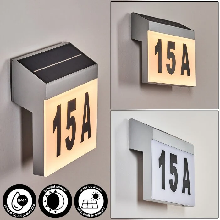 Vanhaniemi Aplique de exterior, Lámpara con número de casa LED Gris, Blanca, 1 luz