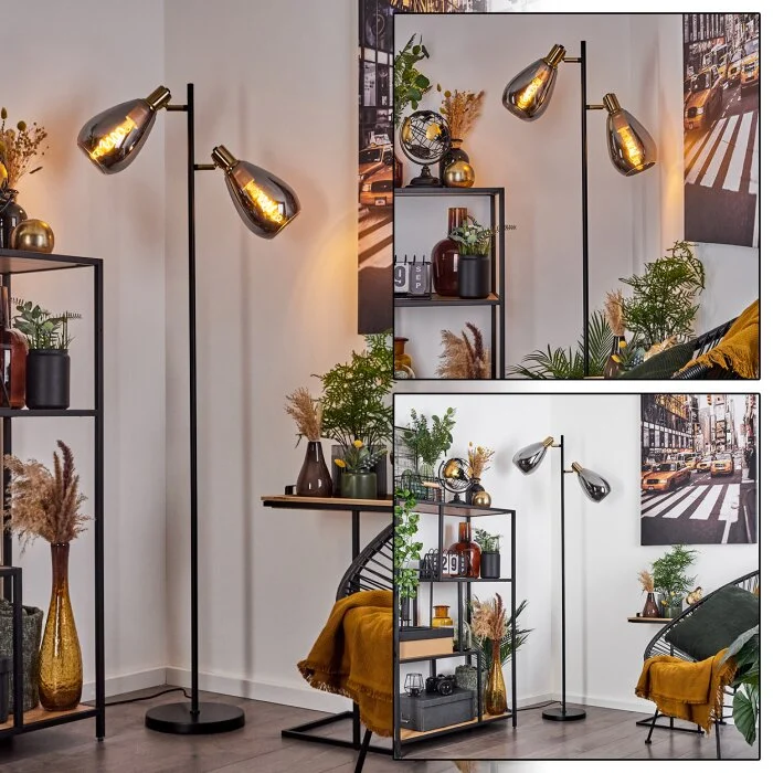 Vaurois Lámpara de Pie Latón, Negro, 2 luces