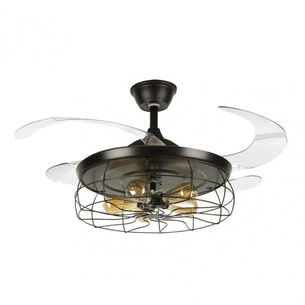 Ventilador de Techo 5XE27 Negro  Motor DC Verano e Invierno 3000+4000+6000 con Mando a Distancia y Palas Retráctiles