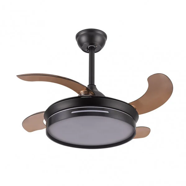 Ventilador de Techo LED  48W Negro  Motor DC Verano e Invierno 3000+4000+6000 con Mando a Distancia y Palas Retráctiles