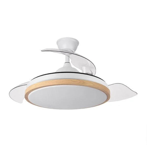 Ventilador de Techo LED 59W Ø107 Blanco/Haya Motor DC Verano e Invierno 3000+4000+6000 con Mando a Distancia y Palas Retráctiles